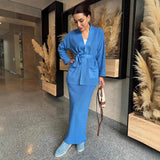Fongt Autumn New Women's Pure Color Temperament With A Stylish Dress Two-Set