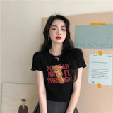 Fongt 2023 New Korean Letter Bear Print Short-Sleeved T-Shirt Women Slim Short Top Women's