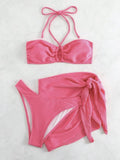 Fongt Bikini Bikini Swimsuit Three-Piece Gauze Dress Hanging Neck Solid Color Swimsuit Female