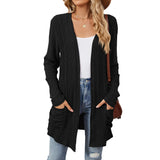 New Pit Long Sleeve Pocket Casual Solid Color Cardigan Coat-Outfit