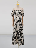 Fongt Women's 2025 Summer New Fashion Shoulder Printed Empty-Lair Design Long