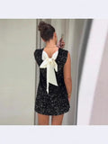 Fongt 2025 New Shiny Beads Back Tice Decorated Bow Dress LX0120