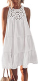 Fongt Summer Sleeveless Dresses Casual Sleeveless A-Line Hierarchal Swing Vest Skirt Beach Vacation Mini