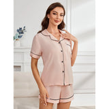 Fongt Female Summer Inset Solid Color Base Short Sleeve Shorts Casual Women's Home Wear Suit-Outfit