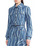Fongt Street Short Jacket Spring 2024 New Lapel Word Button Wave Color Women's Denim Jacket-Outfit
