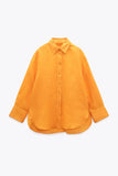 Women's blouse blouse long sleeve lapel side slit hem linen blouse