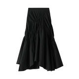 Fongt Half-Dress Girl Spring And Summer 2025 New Ins Super Fire Black White Folded Long Skirt 8573
