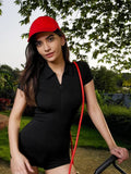 Fongt Women's Spring / Summer 2024 New Lapel Zipper Short Sleeve Yoga Sports Running Jumpsuit