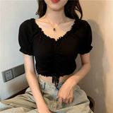 Sense Of Small Short Knitting Top Women Summer New Solid Color Bivette Slim Short Sleeve