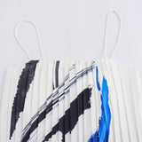 New Street Style Printed Small Pleated Suspenders Dress 0264057-Outfit
