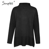 Casual half turtleneck knitted pullover Loose side split