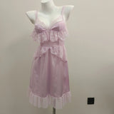 Fongt Lace Lace Hollow Pajamas Girls Spring And Autumn Long Pure Desire High-End Simulation Ribbon Braid Skirt Thin