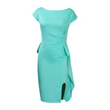 Fongt Summer New Solid Color Folding Lotus Leaves Side Open Forked Bag Hips Professional Dress