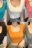 Women Crop Tops Shirts Harajuku Female U Neck Short Sleeve Solid Color Slim Fit Short T-shirts Tees Women's