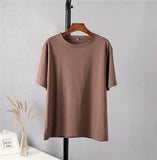 100% Cotton Oversized T Shirt Women Harajuku Basic Loose Short Sleeve Tees Soft Female Solid Tops Khaki Summer