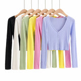 New V-Collar Single-Breasted Long-Sleeved Sunscreen Sweater Summer Hollowed-Out Leisure Air-Conditioning Blouse-Outfit