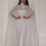 Fongt 2023 New Middle East Fashion Metal Sequin Shawl Long Slit Long Skirt-Outfit
