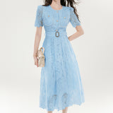 Fongt French Famous Lady Fashion Temperament Skirt Lace Embroidery Waist Dress Design Yang Small Dress Woman