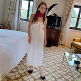 White Lace Buttoned Halter Midi Dress-Outfit