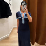 Fongt New Women's Fashion Denim Single-Dlong Stitched Dress