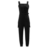 Jumpsuits Solid Fashion Casual Style Romper Cargo Pants Ladies Sleeveless Straps Belted Overalls With Pockets Female