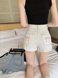 Bow Embroidery Denim Shorts-Outfit