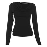 2024 Winter New Women's Solid Color Slimming Fashion Sexy V-Neck Long Sleeve Strap