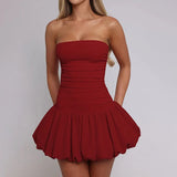Fongt Spring 2025 New Style Temperament Sexy Body-Bossed Bubble Sleeve A Swing Dress