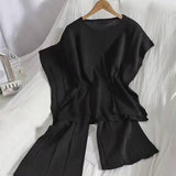 Fongt New Solid Color Round-Neck Sleeveless Vest Knitted Nine-Piece Trousers Set Thin Ice Silk Two-Piece