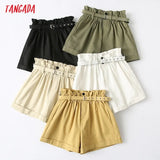 Women Elegant Solid High Waist Shorts with Belt Pockets Female Retro Basic Casual Shorts Pantalones