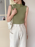 High Collar Sexy Tank Tops Women Sleeveless Knitted Vest Female Elasticity Solid Slim Pullover 2024 Summer Solid Bottoming-Outfit