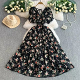 Fongt Crumlore Spun Dress Summer New Waists Thin Temperament Orange Trussed French Retro Punut Fairy Dress