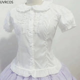 Gothic Lolita Style Shirts Women Vintage Elegant Detachable Long Sleeves Blouses Victorian Peter Pan Collar Slim Tops-Outfit