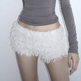 Fongt Autumn And Winter Snow White Plush Warm Low-Rise Leisure Home Pants Christmas Age Reduction Personality Tight Shorts