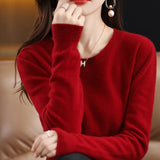 Fongt Women's Fall / Winter 2023 New Loose Knit Women's Top With A Sweater Soft Waxy Sweater-Outfit