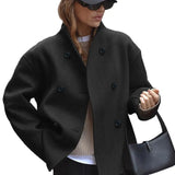 Fongt Code Women's Double Buckle Solid Color Of The Coat Coat Casual Temperament British Style Cloth Women