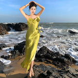 Fongt French Dress High End Collar Slit Evening Dress Double Halter Dress-Outfit