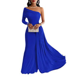 Fongt Style Women's Wear Temuebay2024 Diagonal Shoulder Dress Evening Dress-Outfit