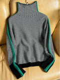 Women's Turtleneck Sweater 2023 Winter Printted Elegant Top Casual Loose Warm Office Black and White Oversize Pullover for Women-Outfit