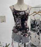 Solid Shooting Wasteland Style Personality Letter Tie-Dye Printing Mesh Sling Sling Babes Irregular Tuxedo Small Vest