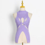 Knitting Cut Out Tank Tops For Women Round Neck Sleeveless Solid Minimalist Vests Female Sexy Clothes Style