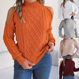 Shooting 2025 Autumn And Winter Leisure Flowers Shoulder Half High-Neck Long Sleeve Sweater Women's