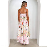 Fongt Women's Summer Fashion Print Strip Slings Sexy Big Swing High Waist Dress Women