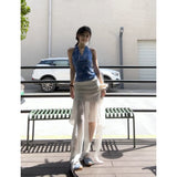 Fongt Girls Wear Bow Print Hanging Neck Vest Women High Waist Design Screen Irregular Skirt