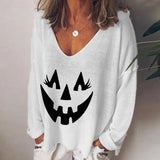 V-neck Long Sleeve Pullover Casual Loose