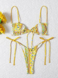 Ethnic Floral Lace Up Bikini Set-Outfit