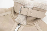 Beige Fur Lining Turn-Down Collar Biker Jacket-Outfit