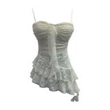 Real Shoot Sweet Spice Girls Irregular Lotus Side With Chest Pad Sling Vest Sexy Lace Sleeveless Top