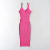 Fongt 2023 New Women's Fine Sling V Collar Rib MIDI Dress 6050318 657-Outfit