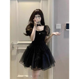 Fongt French First Love High-End Temperament Waist Dress Women Bubble Sleeve Mesh Splicing Puffy Princess